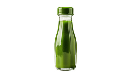 Glass bottle filled with green liquid on a transparent background