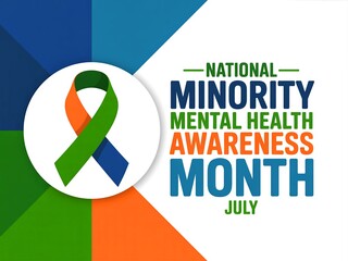 Promotional Graphic for National Minority Mental Health Awareness Month in July with a Ribbon graphic