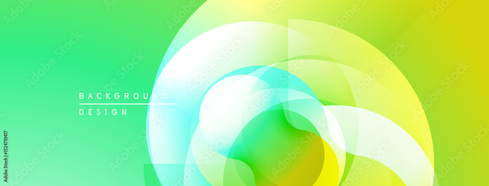 Poster Abstract vibrant layers create dynamic visual flow. Green, yellow hues blend, forming modern design element.
