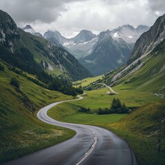 Naklejka premium 4. Why are mountain roads popular subjects in travel and nature stock photography?
