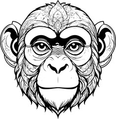 Obraz premium Intricate Line Art Chimpanzee Head Illustration