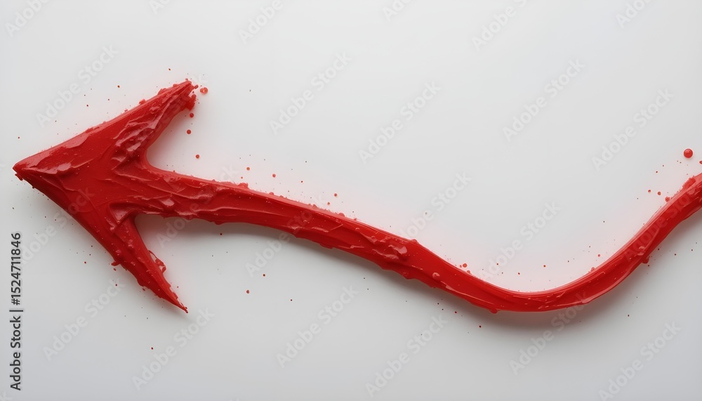 Poster Dynamic Red Paint Splatter Arrow Pointing Left on White Background - Direction, Emphasis, and Artistic Design Element