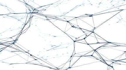 Abstract Network Connection: Intricate Blue Lines and Nodes on White Background