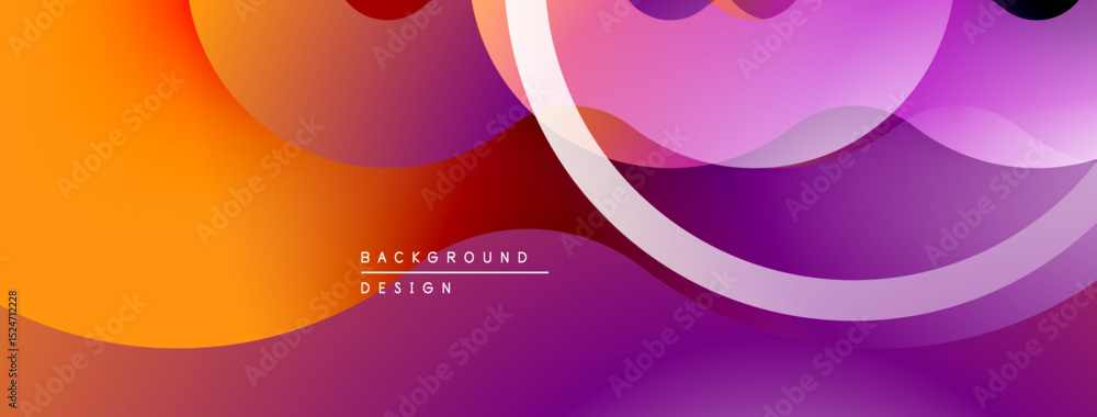 Poster Abstract background features overlapping circles, gradients. Orange, purple hues dominate design, creating dynamic visual effect.