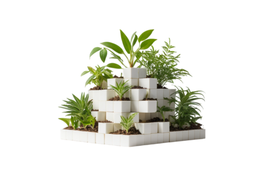 Plant growing in a cubic block arrangement expands rapidly