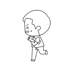 A cartoon boy is running with a stick in his hand