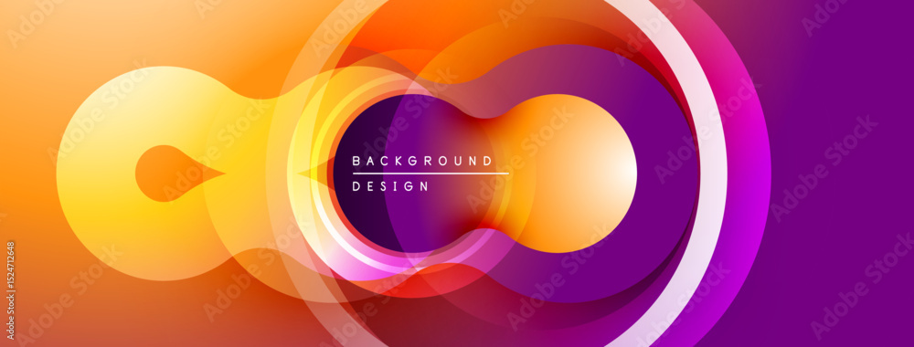 Poster Abstract design features vibrant overlapping circles. Orange, yellow, purple hues create dynamic visual effect. Modern background element.