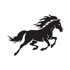 Dynamic Silhouette of a Running Horse with Windblown Mane and Powerful Strides