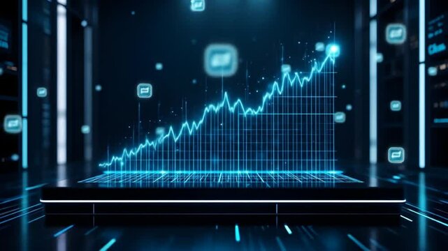 Dynamic upward graph showcases financial success and technological advancement. Clean delivery – no audio, full creative freedom

