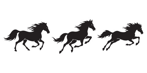 Stunning Black Silhouette of Horses Galloping in Strong Motion
