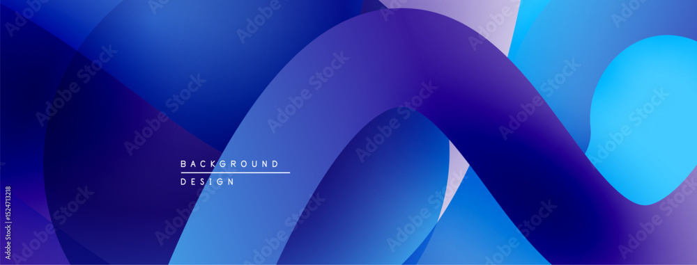 Poster Abstract fluid shapes, vibrant blues, purples create modern background. Smooth gradients, overlapping layers offer dynamic visual effect.