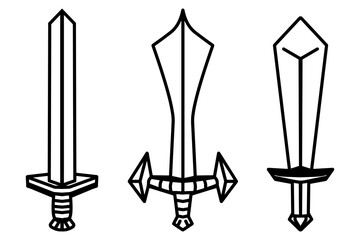 Simple hand drawn sword doodle set