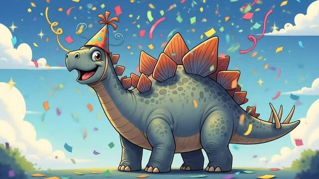 Cute green cartoon dinosaur vector illustration celebrate the party 