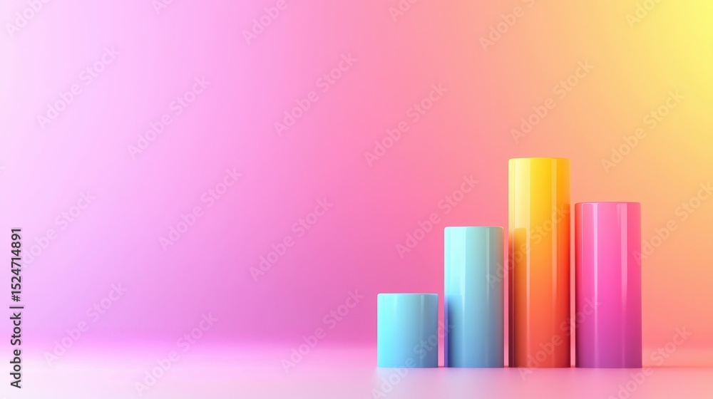 Aufkleber growth visualization with colorful bar graphs digital space 3d render creative environment business 