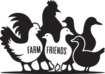 Funny cartoon rooster and hen farm poultry animals illustration