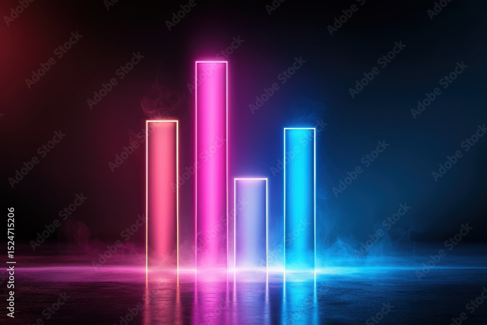 Aufkleber dynamic data visualization bars abstract studio digital art neon glow low angle modern business insi