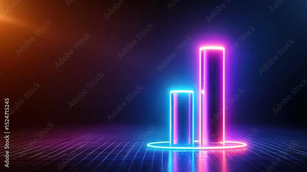 Aufkleber analyzing growth trends with neon bar graphs digital studio infographic visualization dark environme