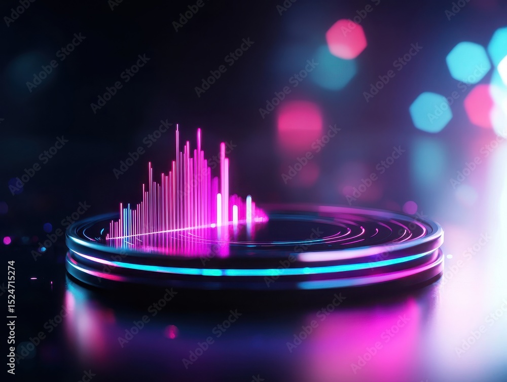 Aufkleber dynamic sound wave visualization digital studio graphic design neon environment close-up view modern