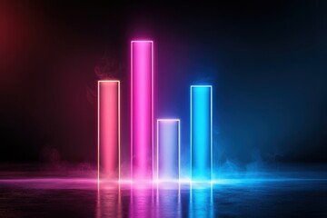 Dynamic data visualization bars abstract studio digital art neon glow low angle modern business insights