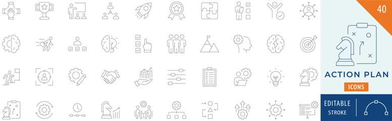 Action plan icon collection set. Editable stroke.