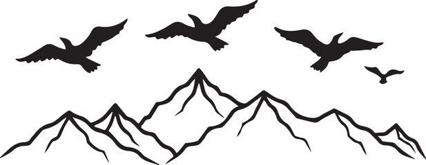 Flying eagle bird silhouette vector illustration set