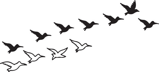 Flying bird silhouette vector illustration set