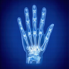 Naklejka premium X-ray illustration of a human hand with detailed bone structure.