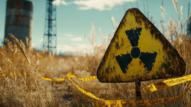 Abandoned Land with Radiation Warning Sign