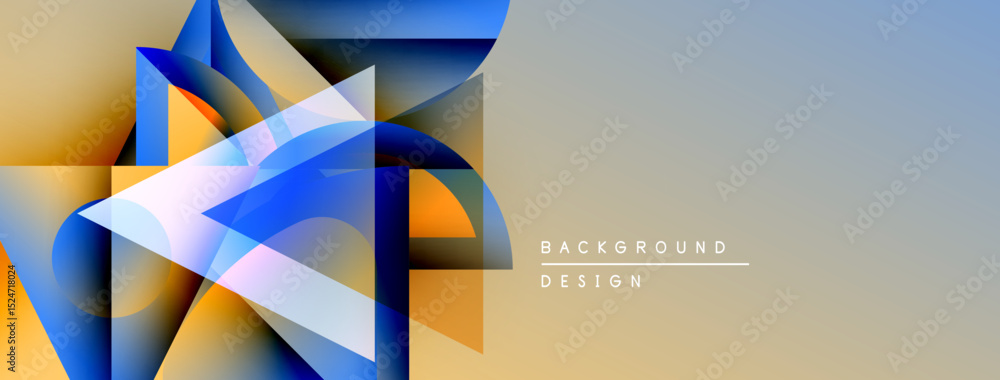 Aufkleber Abstract geometric shapes overlap, creating dynamic visual effect. Blue, orange hues dominate composition. Minimalist design elements present.