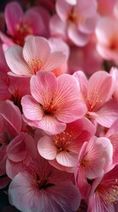 Closeup of delicate pink flowers in full bloom