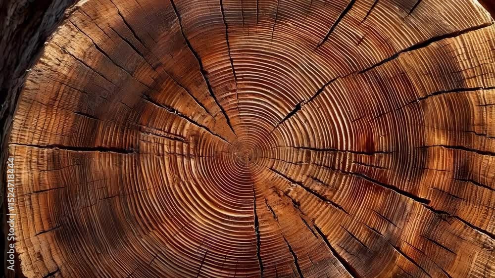 Poster a close-up of a tree stump displaying growth rings, showcasing the intricate patterns and textures o
