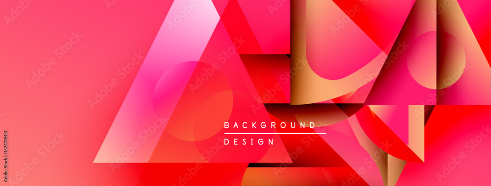 Poster Abstract geometric shapes, vibrant red hues, overlapping layers create modern background design. Smooth gradients, dynamic composition.