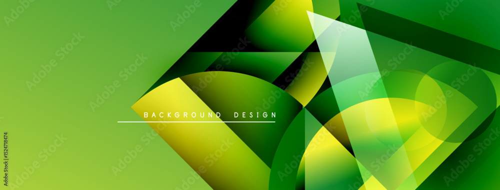 Poster abstract geometric shapes overlap, creating vibrant green gradients. modern design suggests technolo