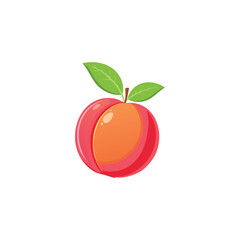 A cartoon peach with two green leaves attached to its top stem