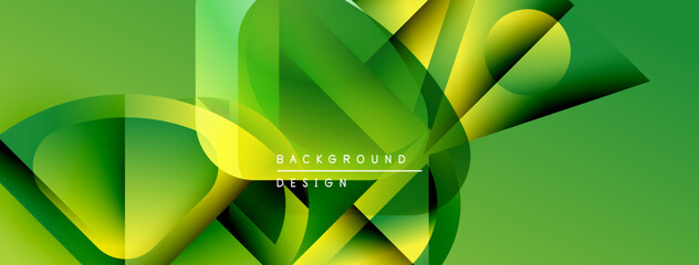 Abstract green design features overlapping shapes, gradients, dynamic composition. Modern aesthetic, suitable background element.