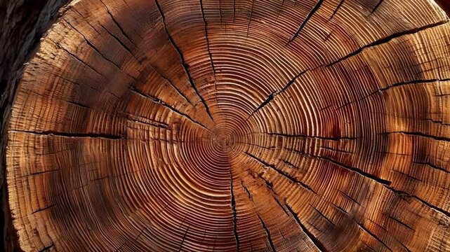 A close-up of a tree stump displaying growth rings, showcasing the intricate patterns and textures of the wood.