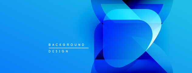 Abstract blue design features overlapping shapes, gradients. Modern aesthetic suitable for backgrounds, presentations. Clean, vibrant composition.