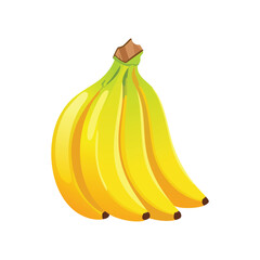 A bunch of ripe yellow bananas with a green stem and brown tips