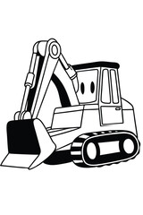 Line Art Illustration of Excavator – Coloring Book and Drawing Page for Kids Construction Vehicle Educational Activity