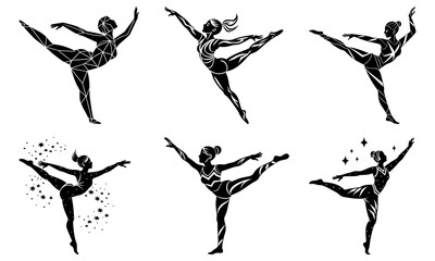 Silhouette illustrations of ballerinas in various dance positions