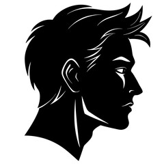 Silhouette of a man's head and face in profile with stylized hair art