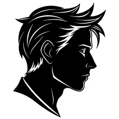 Silhouette of a young man with spiky hair in a side profile view design