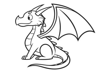 Line Art Illustration of Dragon – Coloring Book Page and Drawing Book for Kids Fantasy and Mythical Creature Activity
