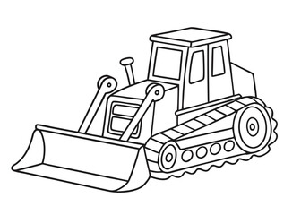Line Art Illustration of Bulldozer – Coloring Book Page and Drawing Book for Kids Construction Vehicle Activity