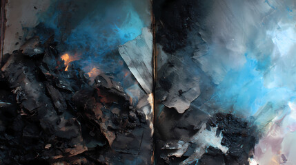 editorial spread on dream symbolism | visual monologue form | soft distortion zone | symbolic blue glow | collapsed timeline hallway | burnt diary shard | phonetic debris | ritual ash residue |