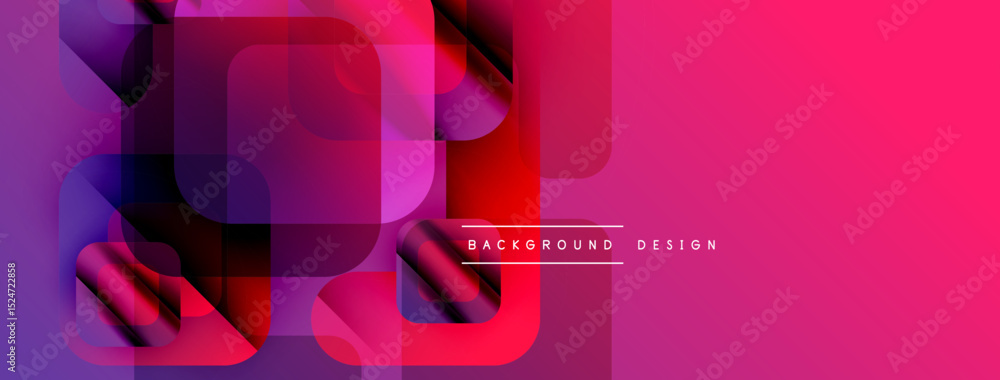 Poster abstract geometric shapes overlap, creating vibrant pink, purple gradients. modern design elements s
