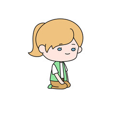 A cartoon girl is sitting on the ground with her legs crossed