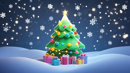 Obraz premium Christmas Tree in Snowy Field