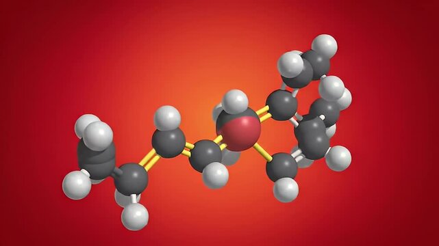 Rotating Three Dimensional Molecular Model Against Red Background
