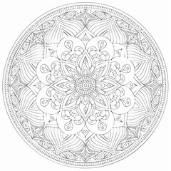 Fine lines Symmetry Ornamental Symmetric Spiritual Sacred Mandala Art Illustration with Intricate Patterns and Spiritual Design for Meditation and Decoration